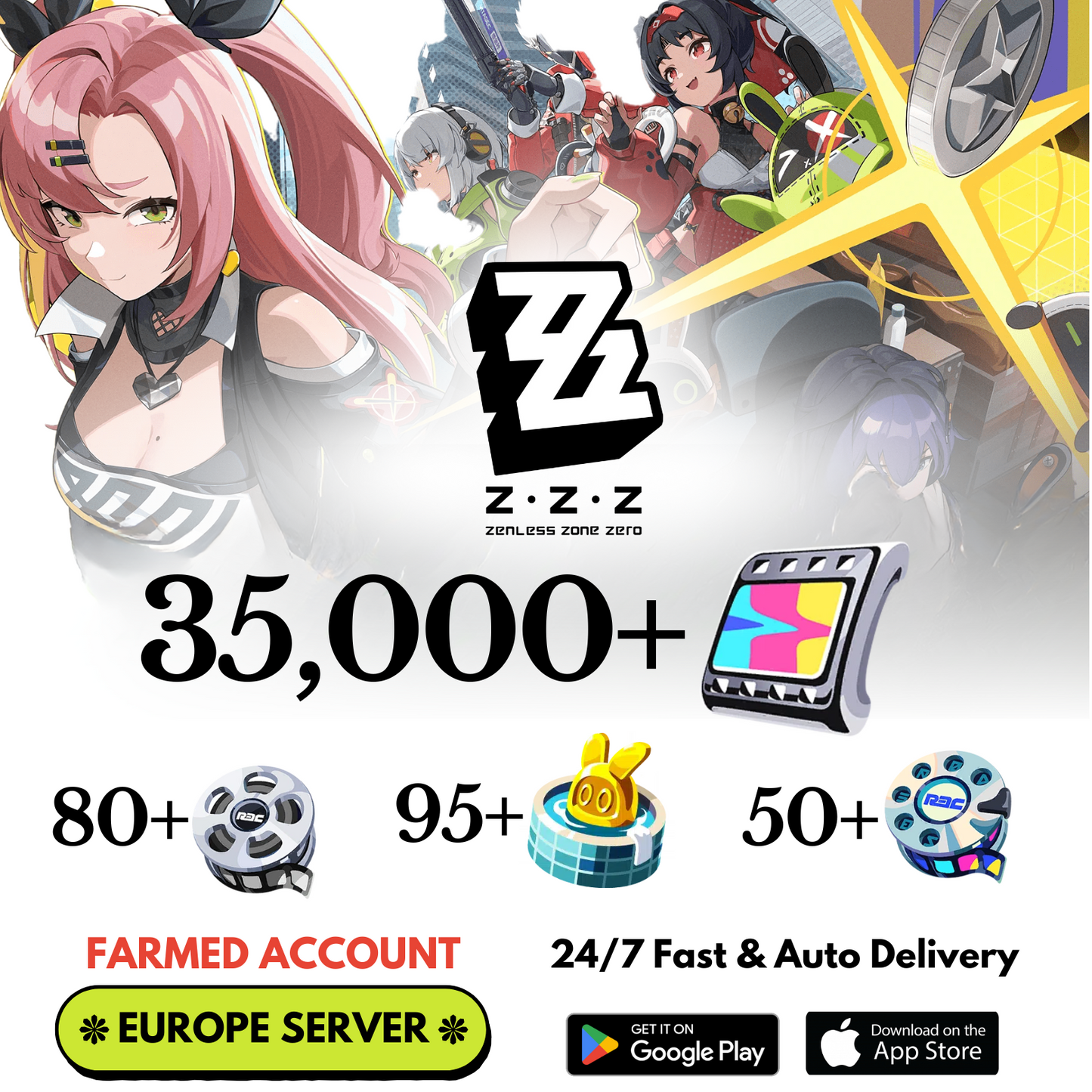 [Europe] 35,000+ Polychrome Zenless Zone Zero Farmed Reroll Account
