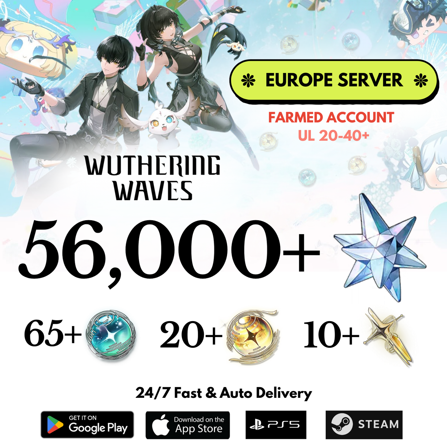[EUROPE/EU] 56,000+ Astrite Wuthering Waves Farmed Reroll Account