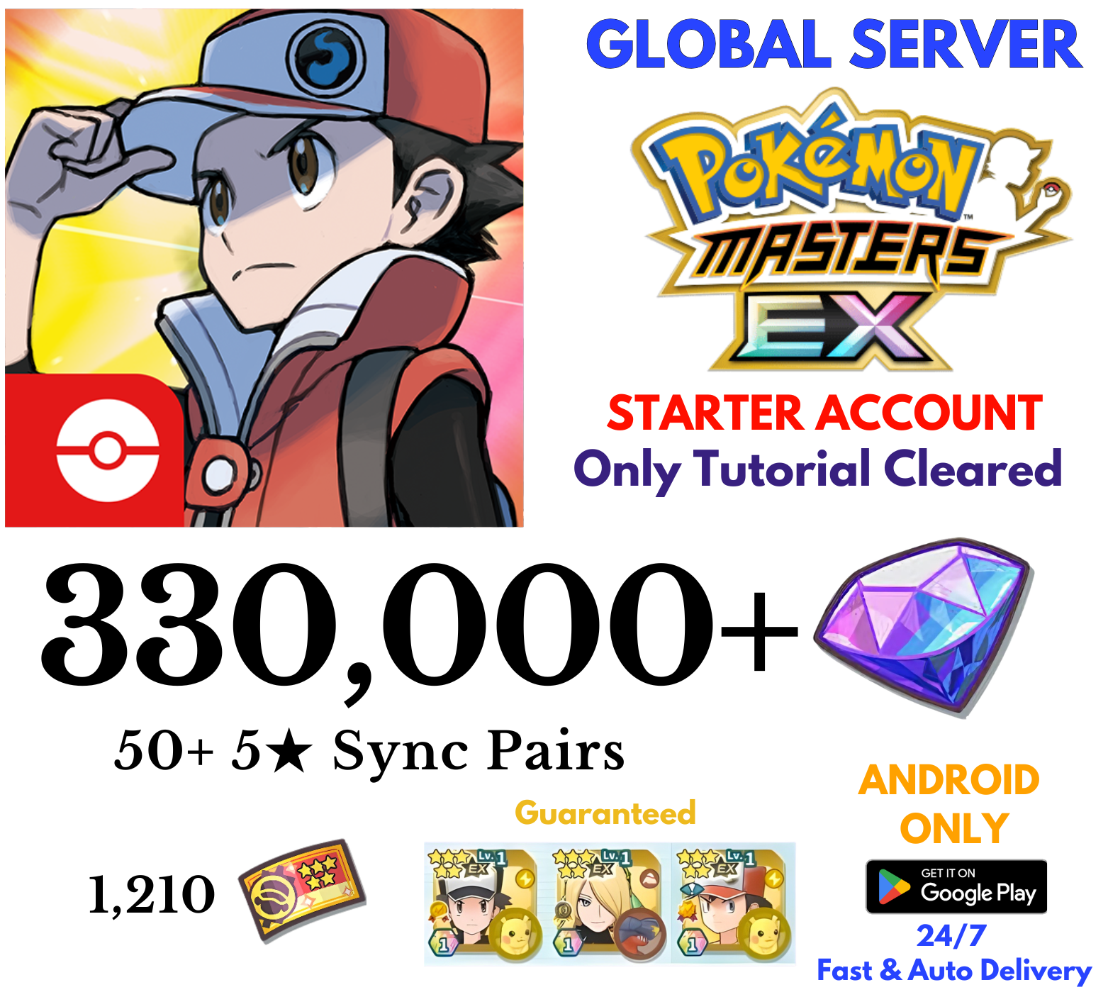[GLOBAL/Android] 330,000+Gems Pokémon Masters EX Starter Reroll Account