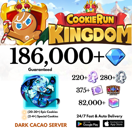[GLOBAL/Dark Cacao] 186,000+Gems+Shadow Milk Cookie Run: Kingdom Starter Account