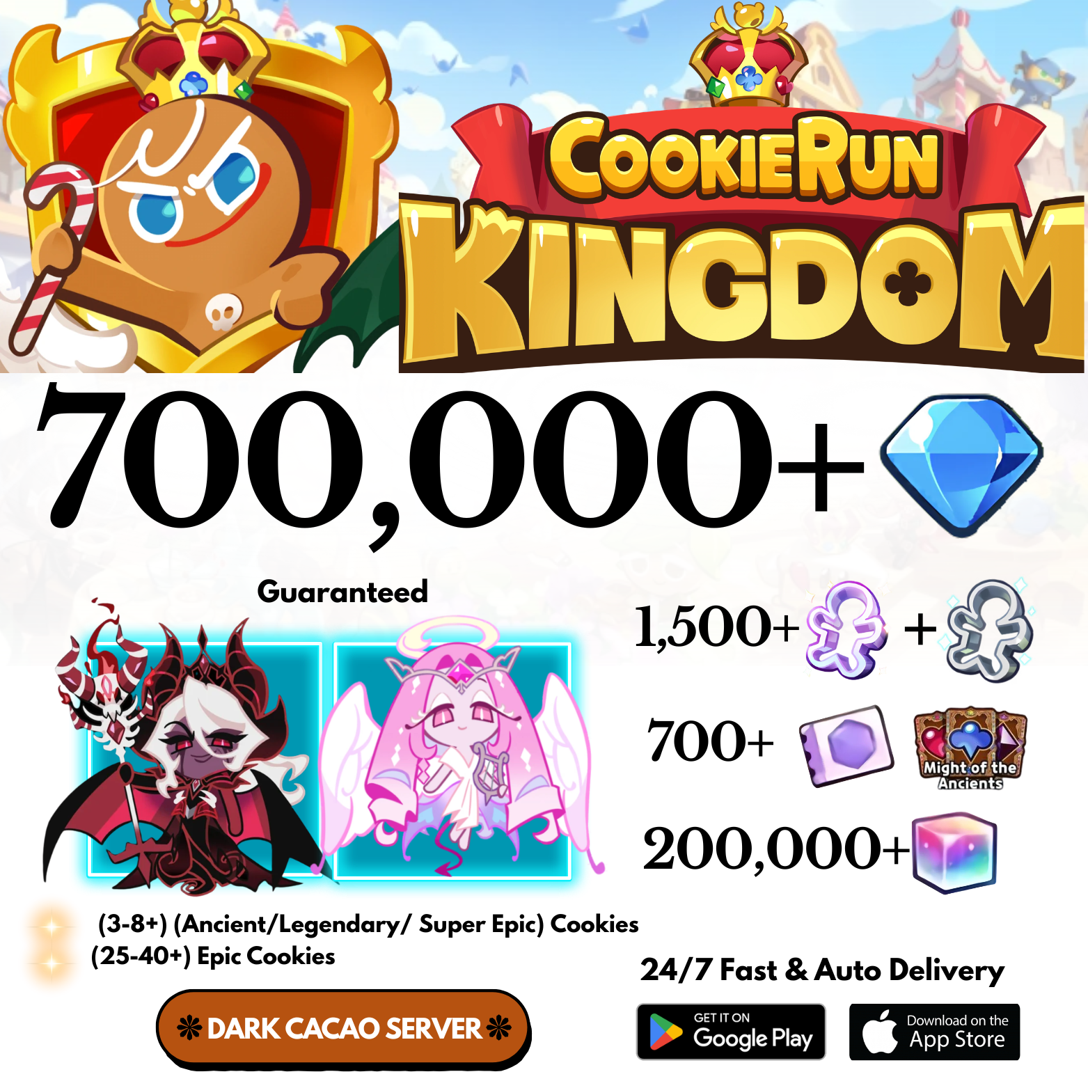 [GLOBAL/Dark Cacao] 700,000+Gems+Enchantress Cookie Run: Kingdom Starter Account