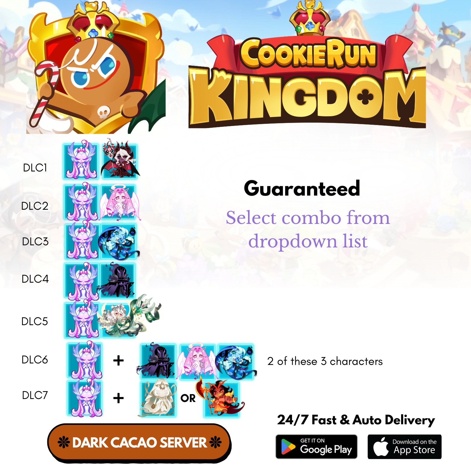 [GLOBAL/Dark Cacao] 400,000+Gems+ Sugar Swan+Combo Cookie Run: Kingdom Starter Account