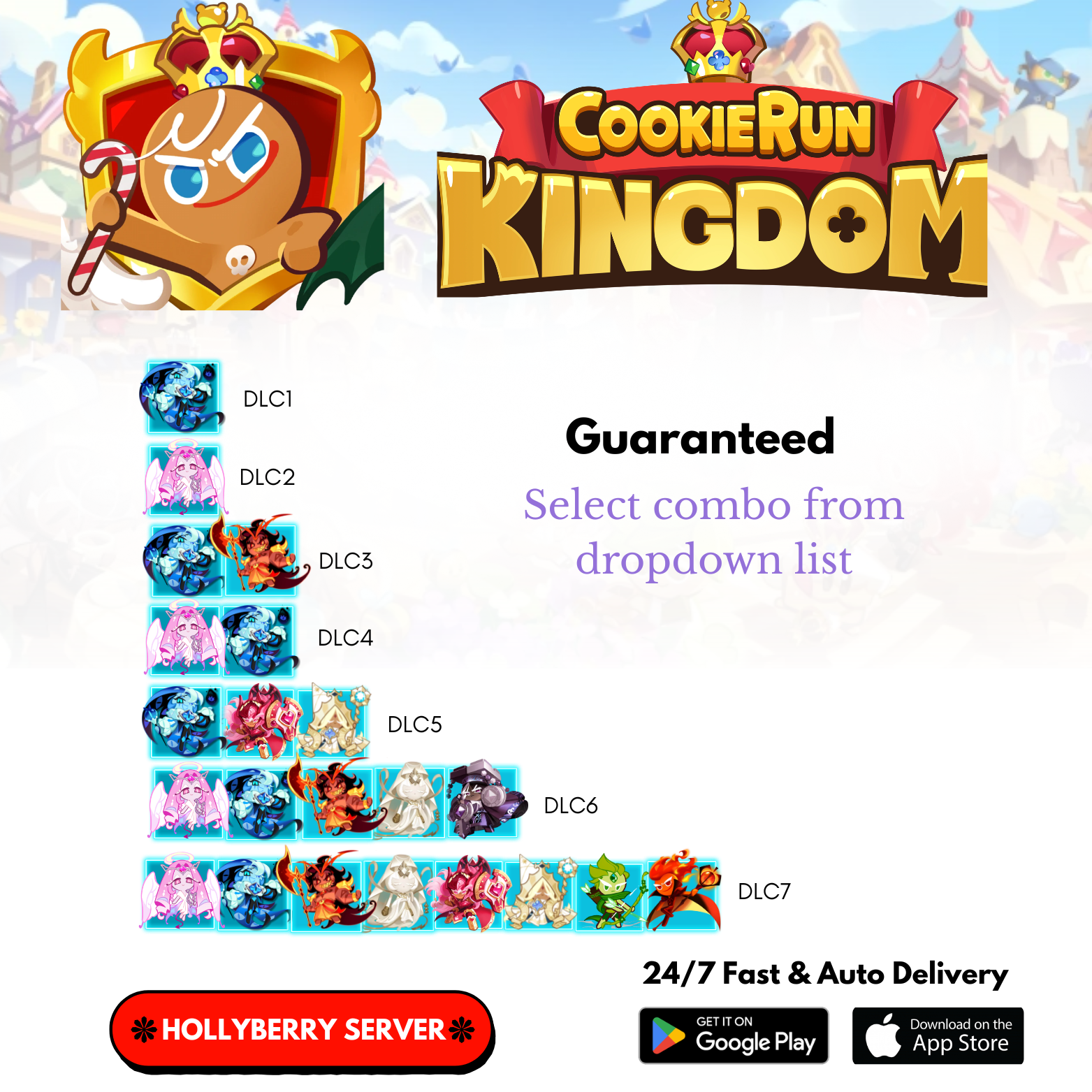 [GLOBAL/Hollyberry] 410,000-600,000+Gems+Special Characters Cookie Run: Kingdom Starter Account