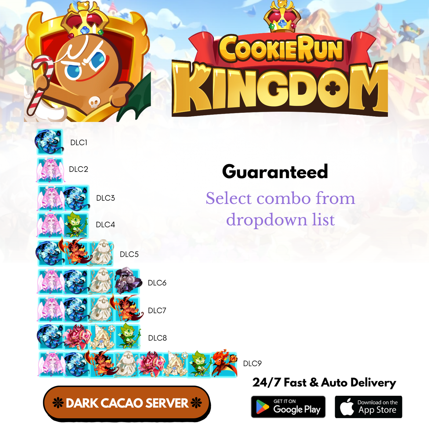 [GLOBAL/Dark Cacao] 100,000-470,000+Gems+Special Characters Cookie Run: Kingdom Starter Account