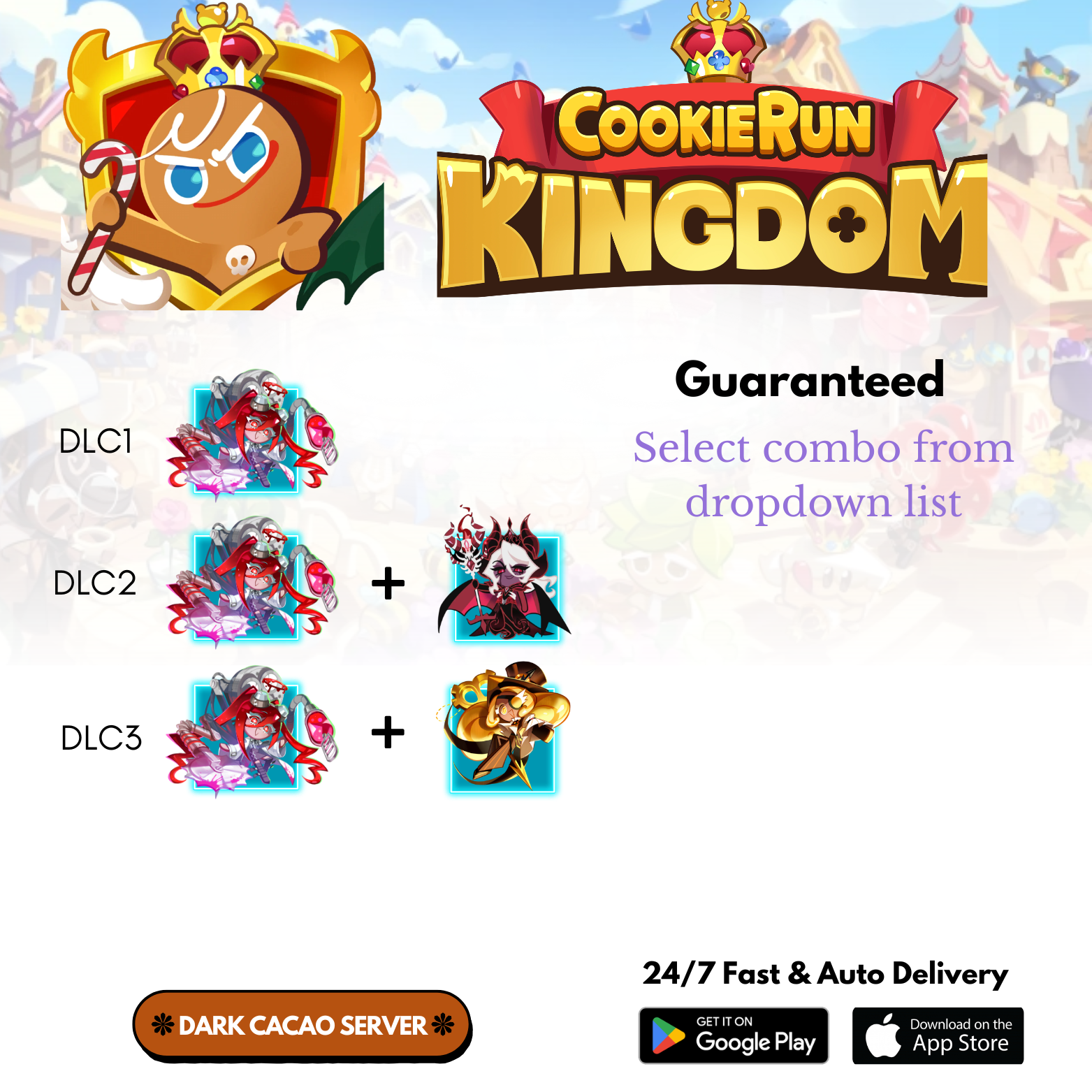 [GLOBAL/Dark Cocoa] 360,000-380,000+Gems+ Providone-Iodine+Combo Cookie Run: Kingdom Starter Account
