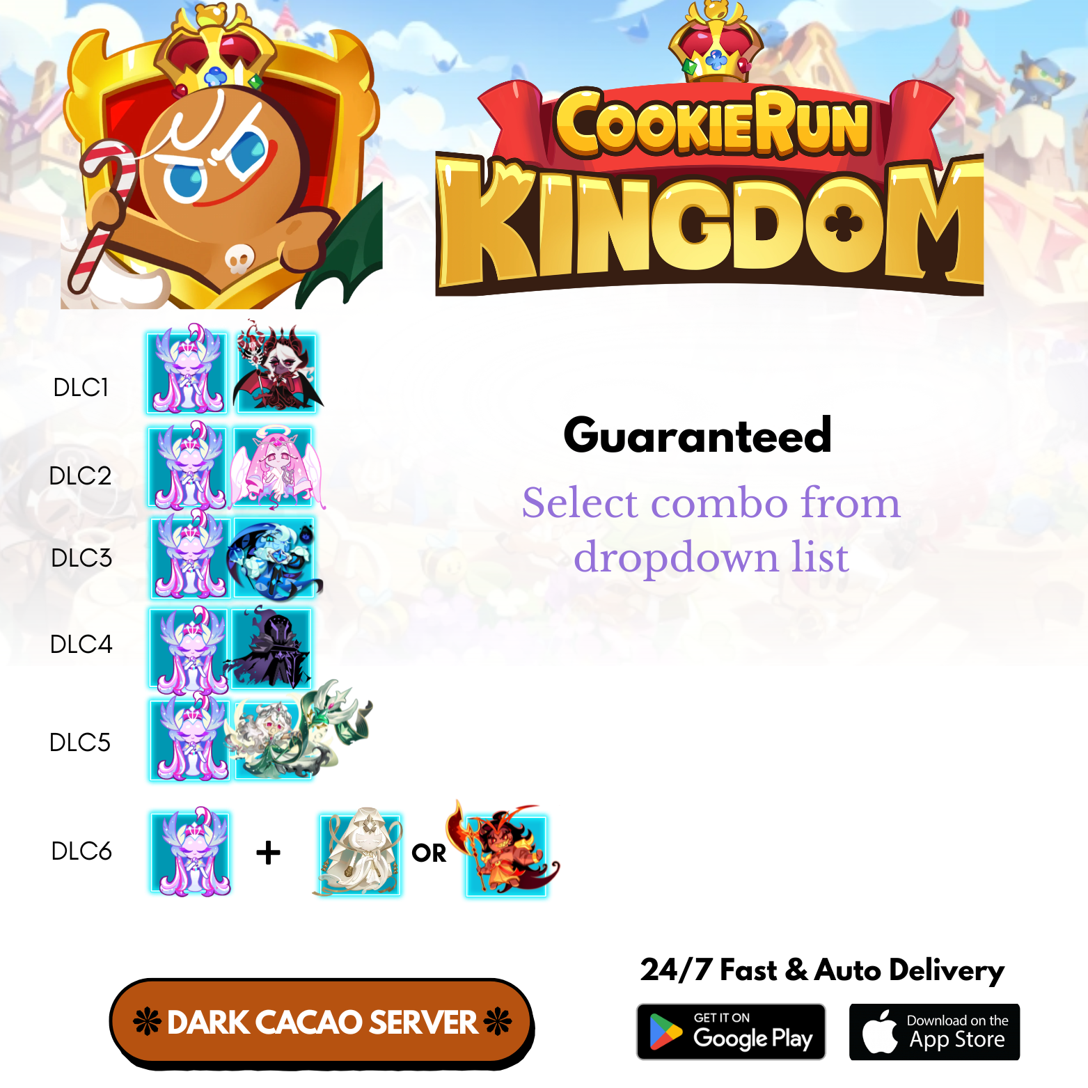 [GLOBAL/Dark Cacao] 400,000+Gems+ Sugar Swan+Combo Cookie Run: Kingdom Starter Account