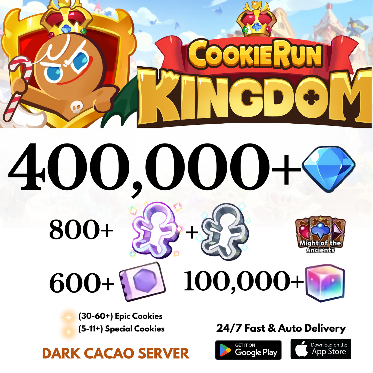 [GLOBAL/Dark Cacao] 400,000+Gems Cookie Run: Kingdom Starter Account
