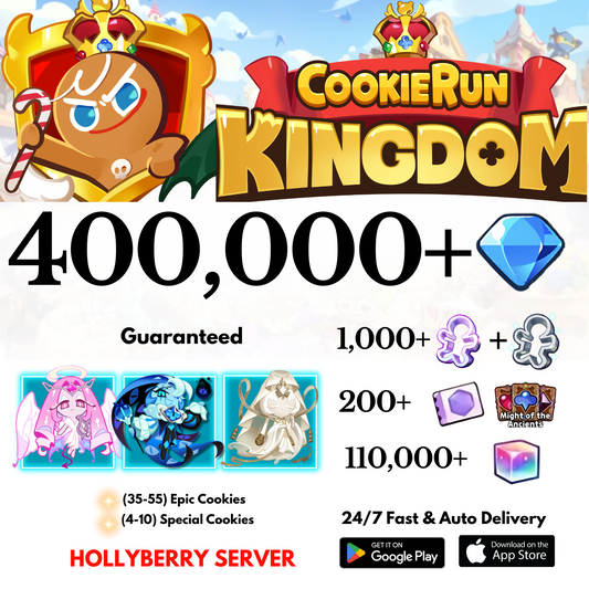 [GLOBAL/Hollyberry] 400,000+Gems+Eternal Sugar+Shadow Milk+Mystic Flour Cookie Run: Kingdom Starter Account