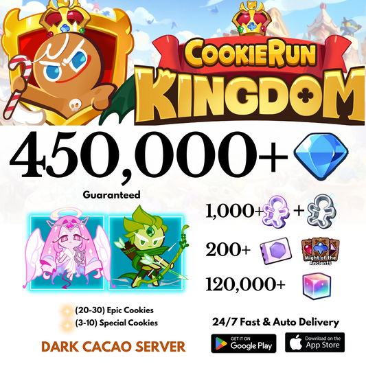 [GLOBAL/Dark Cacao] 450,000+Gems+Eternal Sugar+Wind Archer Cookie Run: Kingdom Starter Account