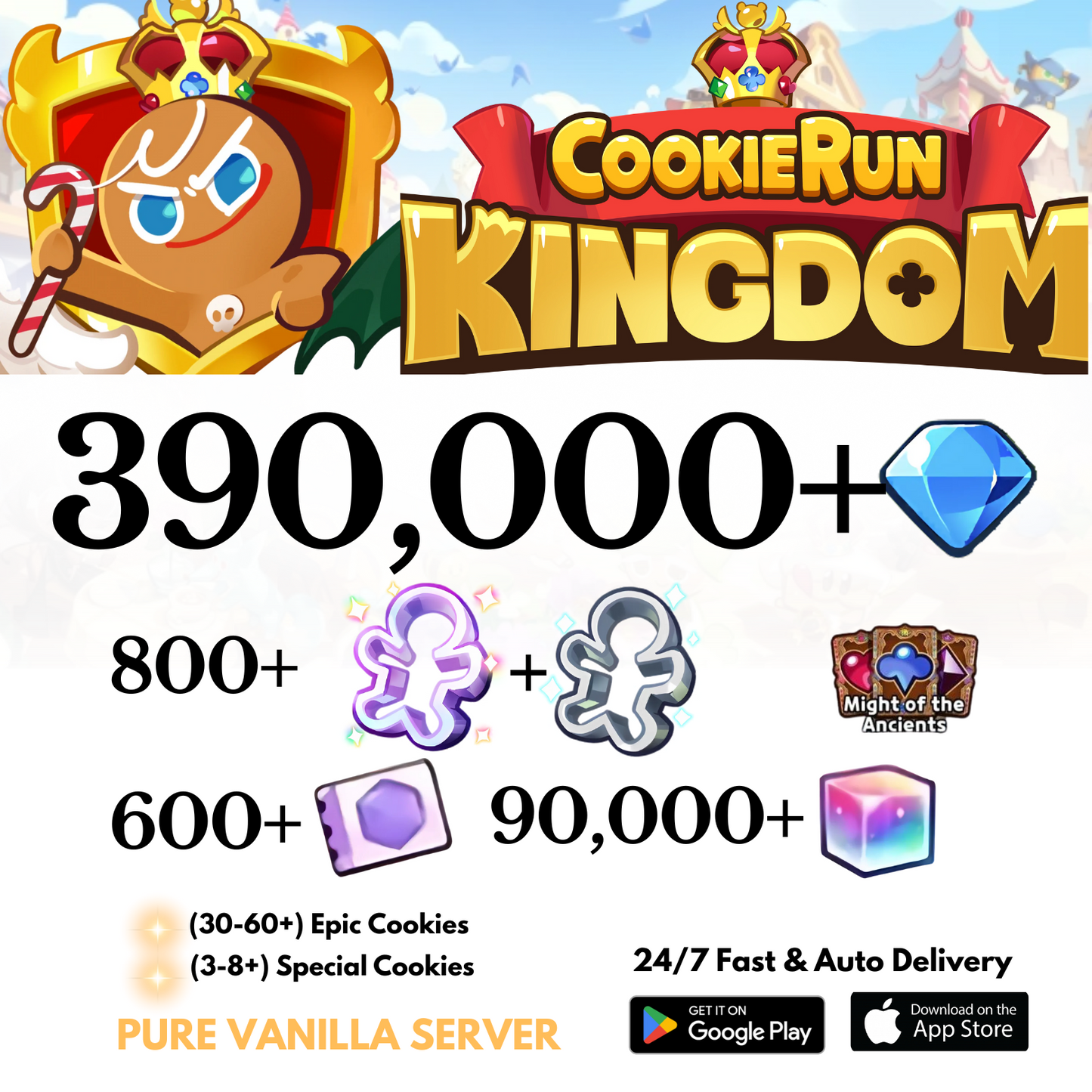 [GLOBAL/Pure Vanilla] 390,000+Gems Cookie Run: Kingdom Starter Account