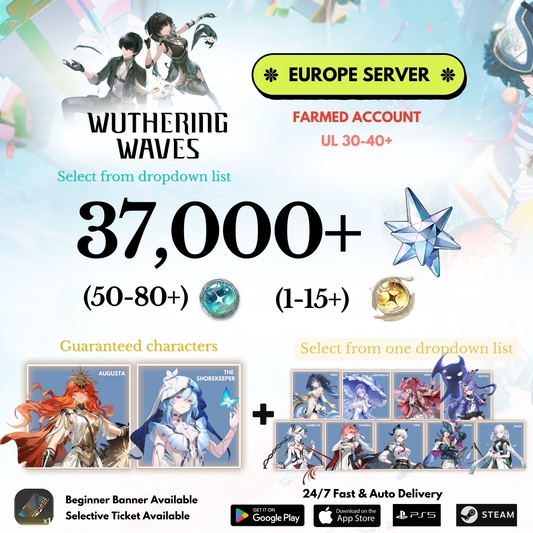 [EUROPE/EU] 37,000+ Astrite +Augusta+Shorekeeper+Selected character Wuthering Waves Farmed Reroll Account