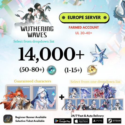 [EUROPE/EU] 14,000+ Astrite +Augusta+Shorekeeper+Selected character Wuthering Waves Farmed Reroll Account