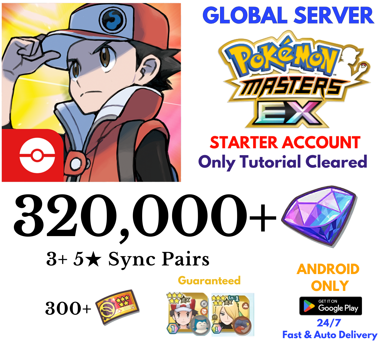 [GLOBAL/Android] 320,000+Gems Pokémon Masters EX Starter Reroll Account