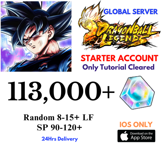 [GLOBAL/iOS] 113,000+Gems Dragon Ball Legends Lv.1 Starter Reroll Account