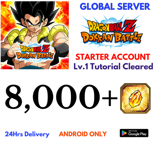 [GLOBAL/Android] 8,000+Gems Dragon Ball Z Dokkan Battle Lv.1 Starter Reroll Account