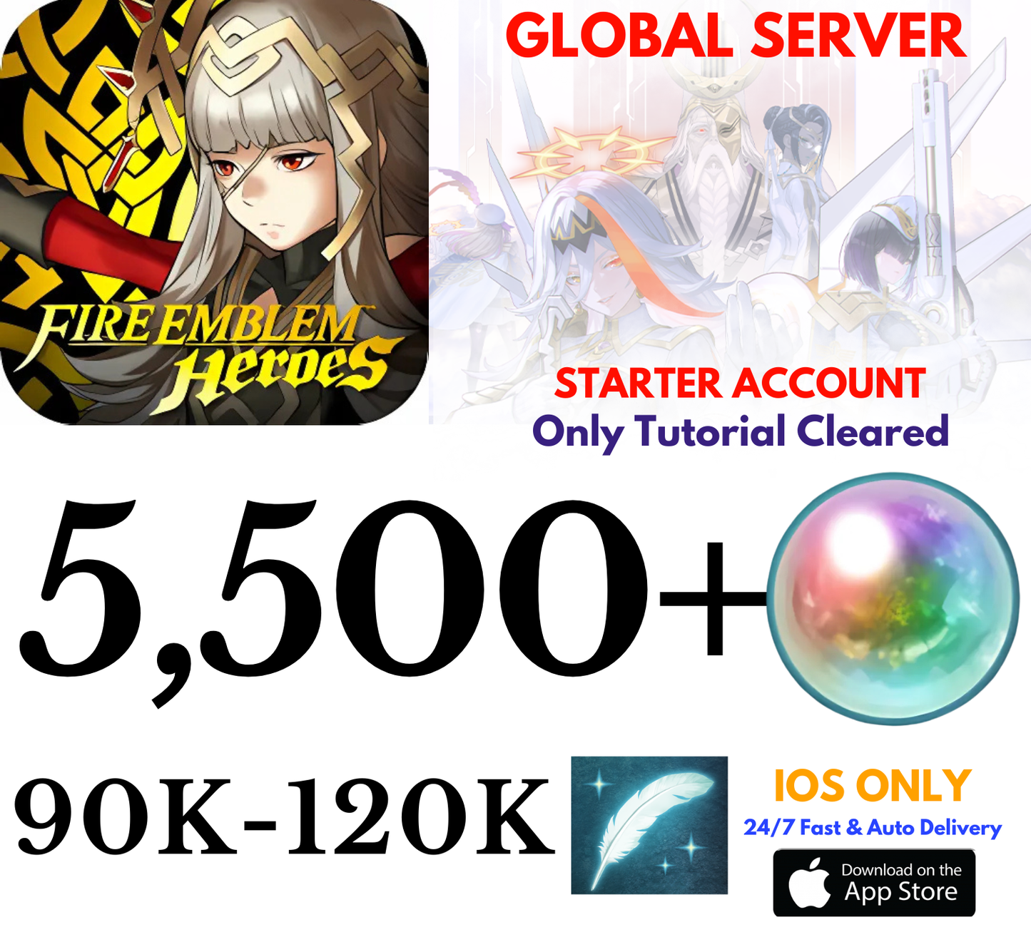 [GLOBAL/iOS] 5,500+Orbs Fire Emblem Heroes Starter Reroll Account