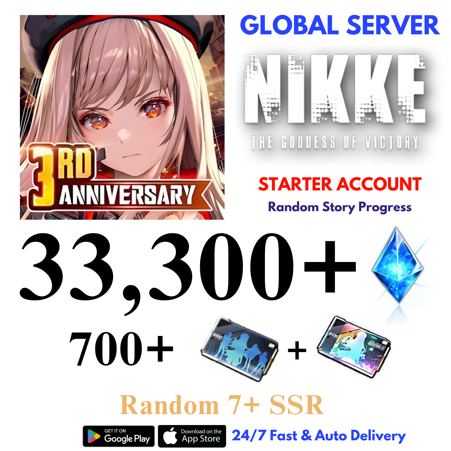 [GLOBAL] 31,500-33,300+ Gems Goddess of Victory: Nikke Starter Reroll Account