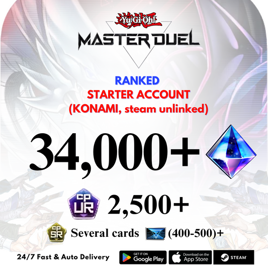 [GLOBAL] 34,000+Gems 2,500+UR CP Yu-Gi-Oh! Master Duel Starter Reroll Account