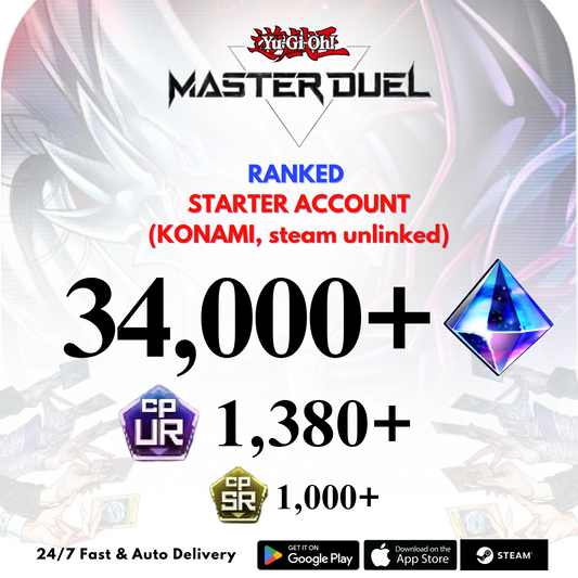 [GLOBAL] 34,000+Gems 1,380+UR CP Yu-Gi-Oh! Master Duel Starter Reroll Account