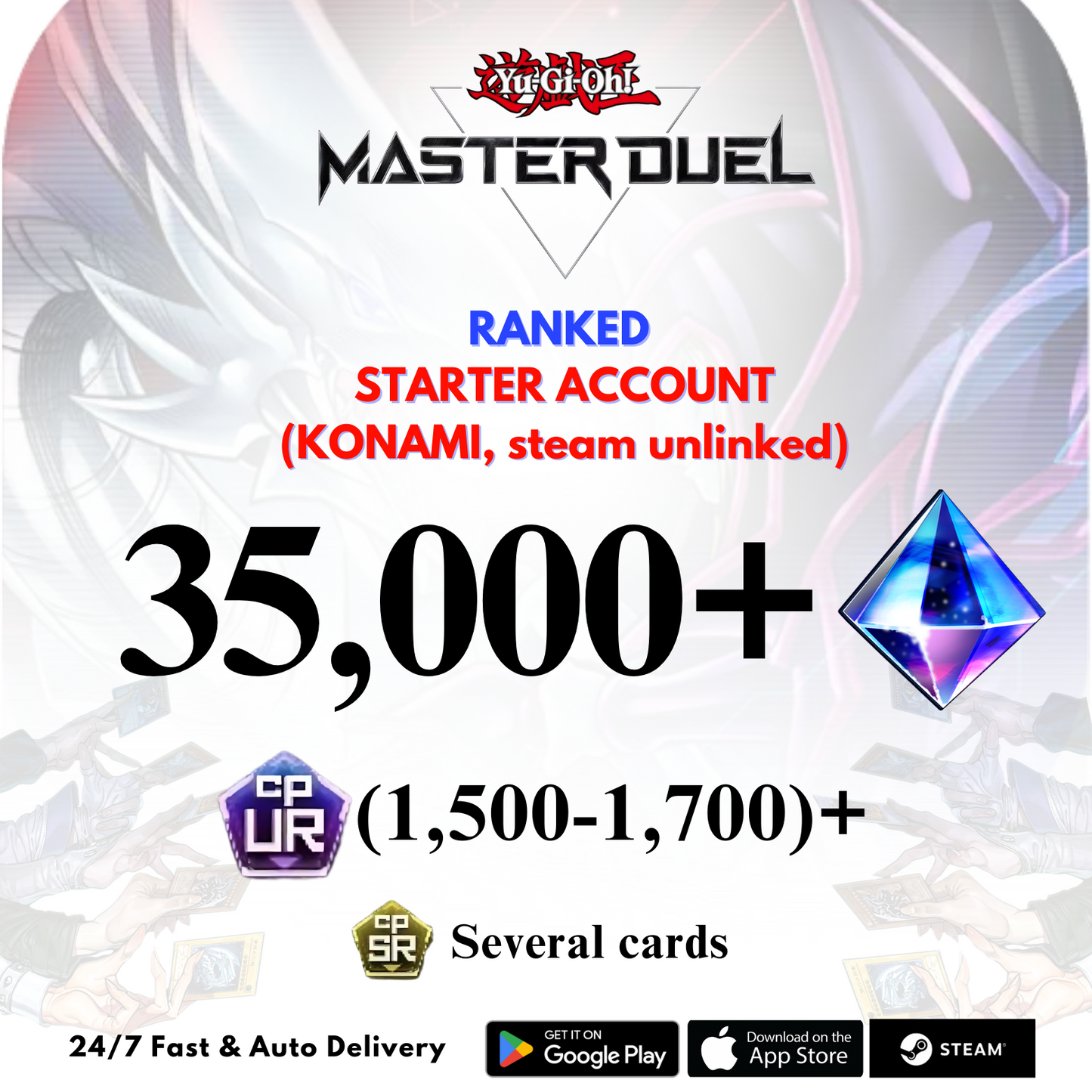 [GLOBAL] 35,000+Gems 1,500+UR CP Yu-Gi-Oh! Master Duel Starter Reroll Account
