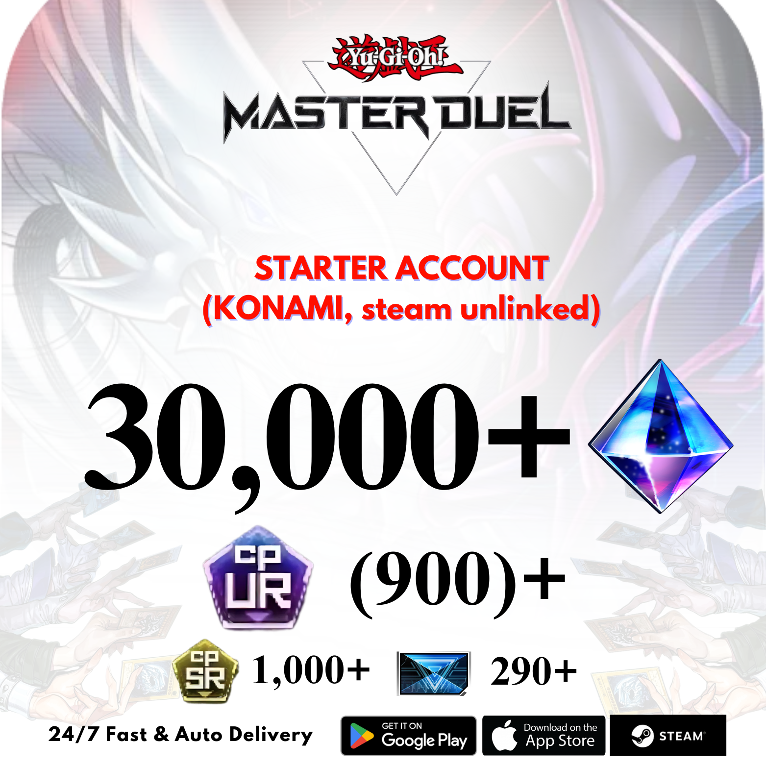 [GLOBAL] 30,000+Gems 900+UR CP Yu-Gi-Oh! Master Duel Starter Reroll Account