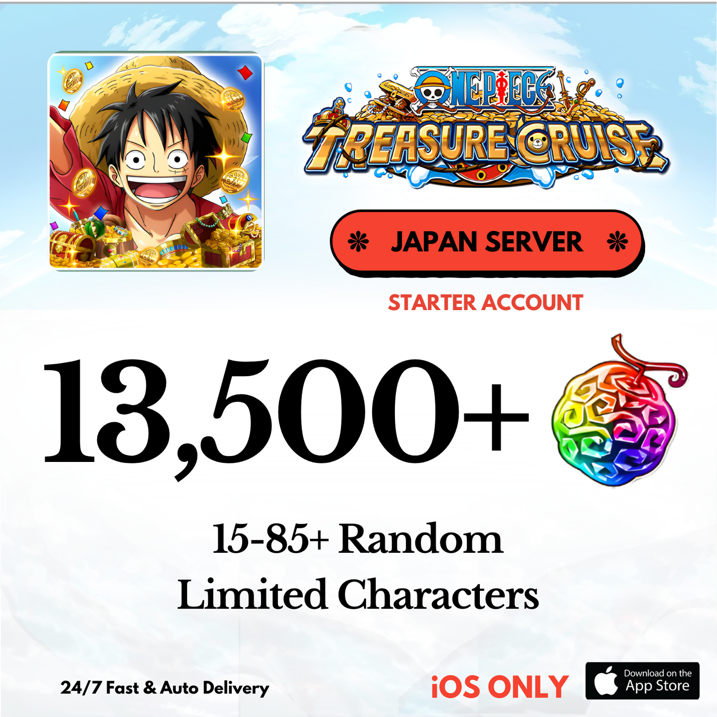 [Japan-iOS] 4,600-13,500+ Gems ONE PIECE Treasure Cruise  Reroll Starter Account