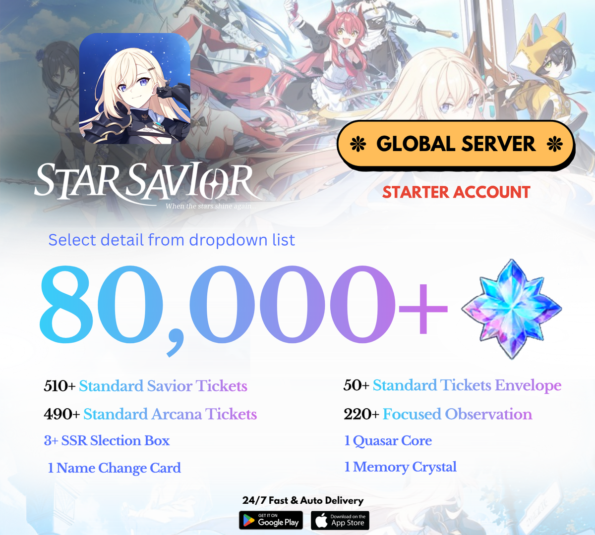 [GLOBAL] 12,000-80,000+ Gems StarSavior Starter Reroll Account