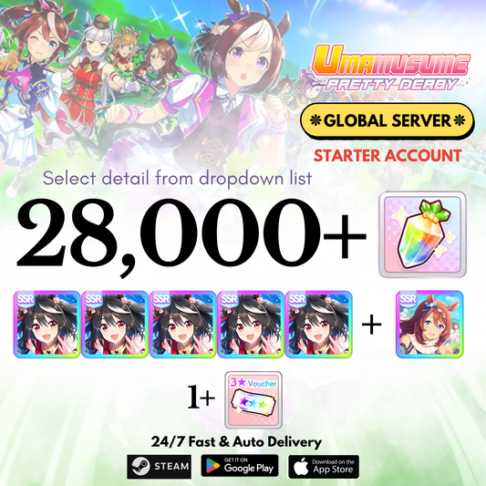 [GLOBAL] 28,000+Carats+Kitasan black x5+Super creek Uma Musume Pretty Derby Starter Reroll Account