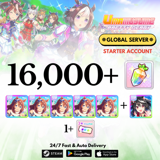 [GLOBAL] 16,000+Carats+Super creek x5+Kitasan black Uma Musume Pretty Derby Starter Reroll Account