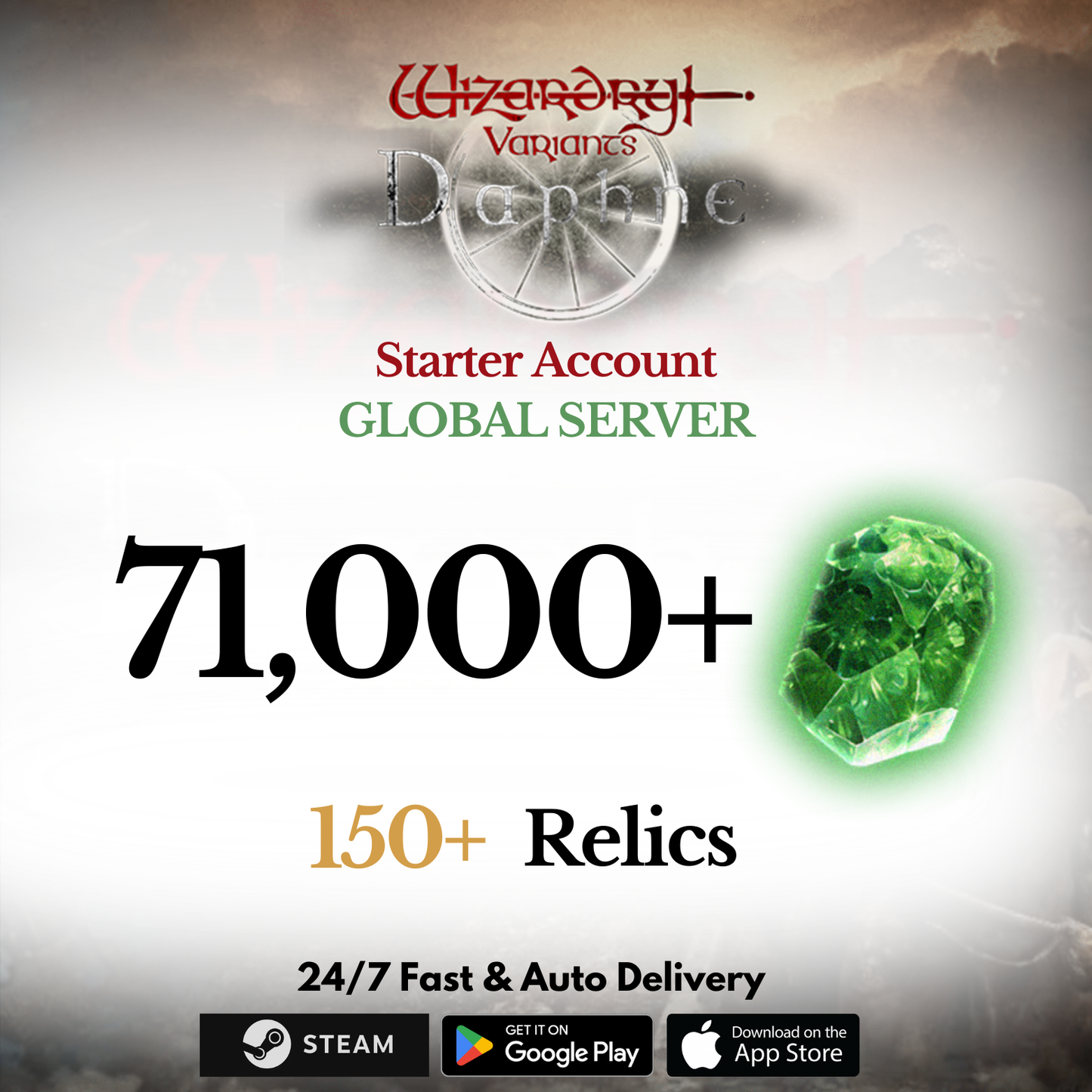 [GLOBAL] 70,000-71,000+ Gems 150+ Relics Wizardry Variants Daphne Starter Account
