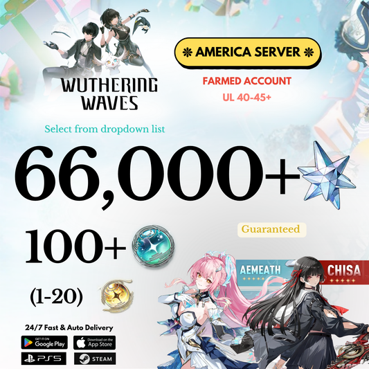[AMERICA/NA]  14,000-66,000+ Astrite +Chisa+Aemeath Wuthering Waves Farmed Reroll Account
