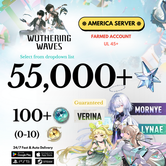 [AMERICA/NA]  20,000-55,000+ Astrite Lynae+Verina+Mornye Wuthering Waves Farmed Reroll Account