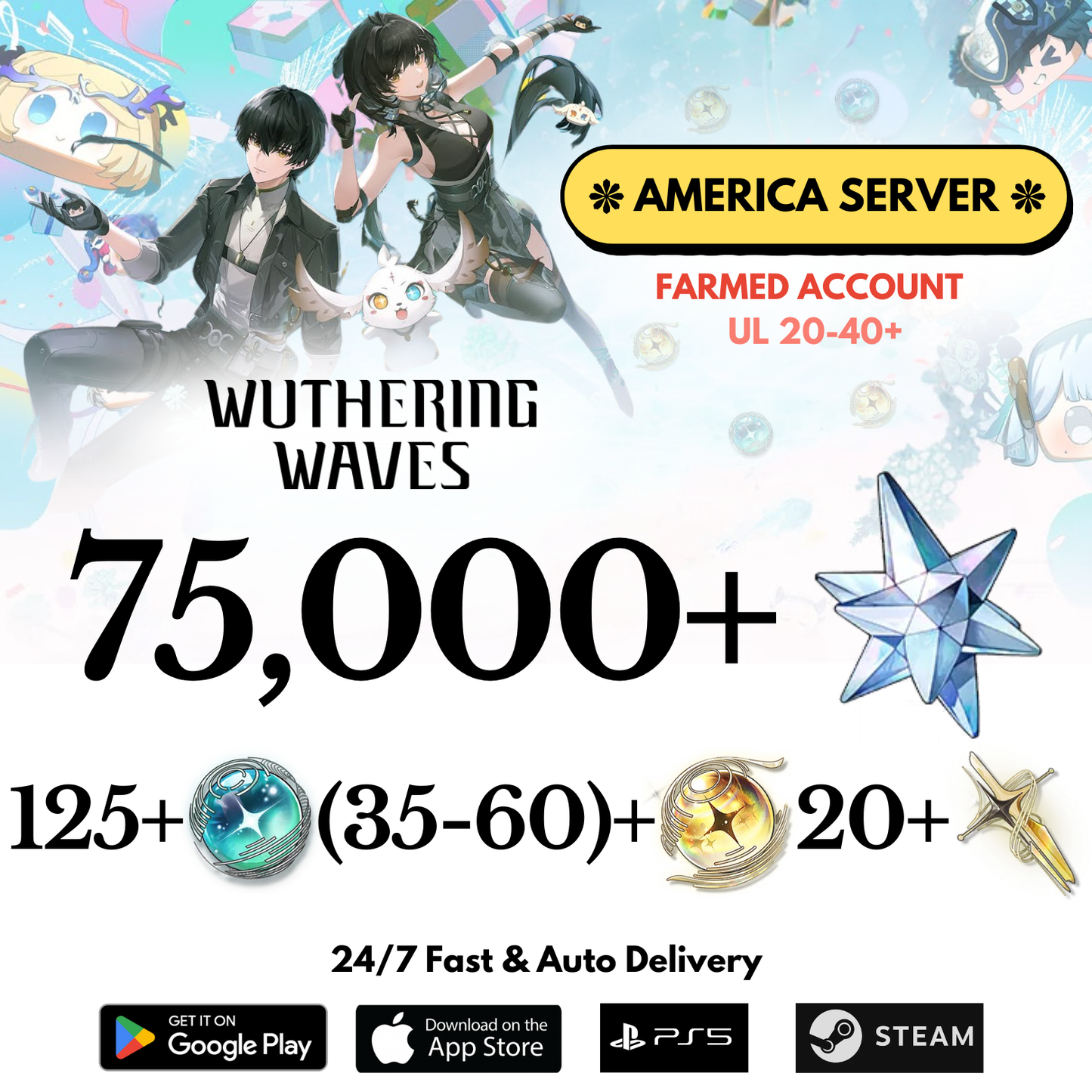 [AMERICA/NA] 75,000+ Astrite Wuthering Waves Farmed Reroll Account