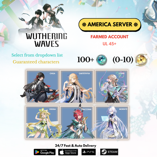 [AMERICA/NA]  0-4,000+ Astrite +Chisa+Cartethyia+Lynae+Verina+Ciaccona+Mornye Wuthering Waves Farmed Reroll Account