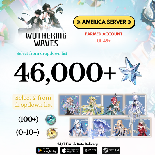 [AMERICA/NA] 20,000-46,000+ Astrites +2 Characters Wuthering Waves Farmed Reroll Account