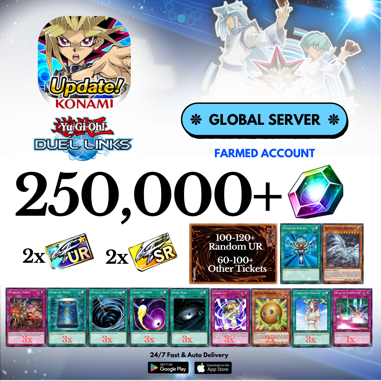 [GLOBAL] 30,000-250,000+ Gems Yu-Gi-Oh! Duel Links Farmed Reroll Account