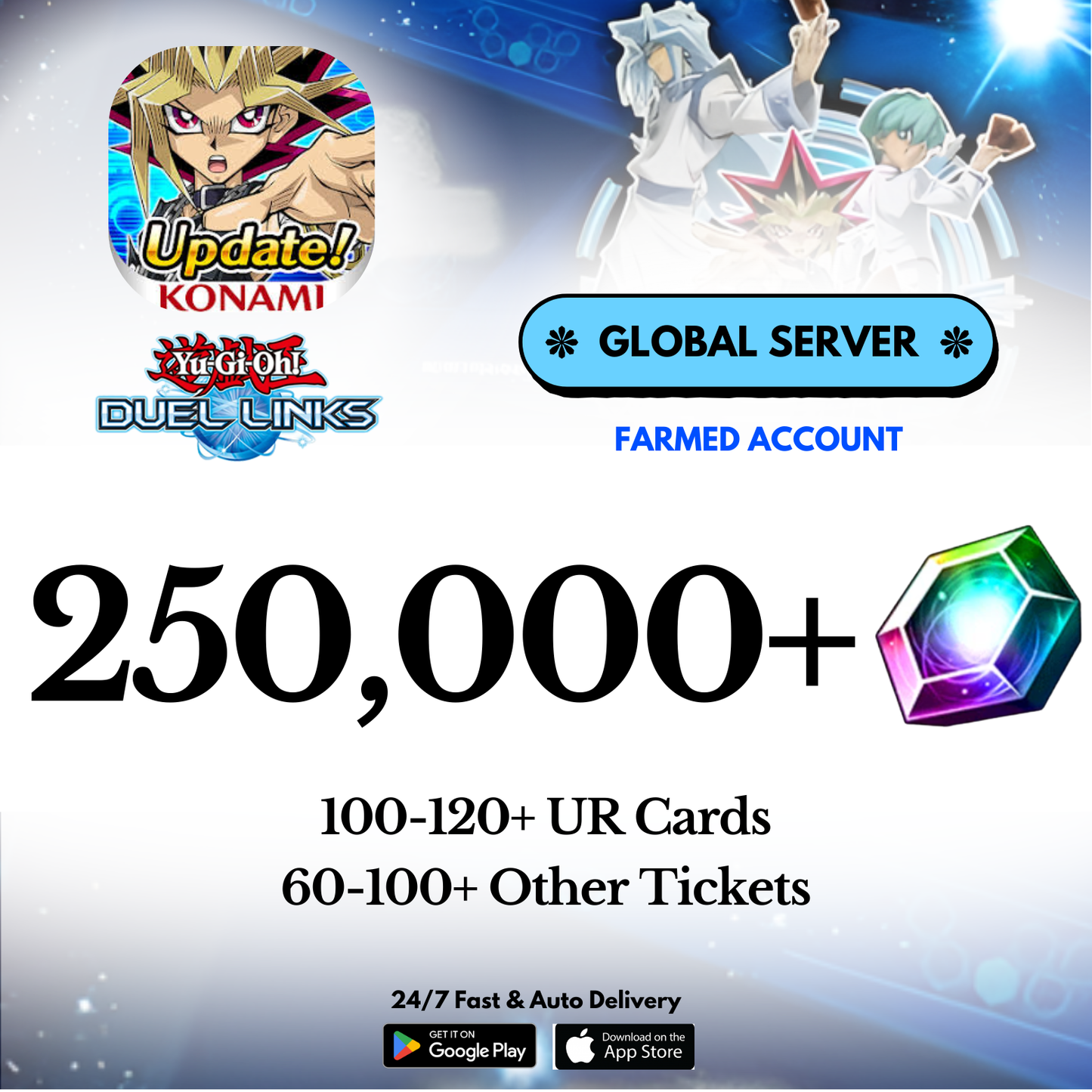 [GLOBAL] 30,000-250,000+ Gems Yu-Gi-Oh! Duel Links Farmed Reroll Account
