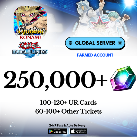 [GLOBAL] 30,000-250,000+ Gems Yu-Gi-Oh! Duel Links Farmed Reroll Account